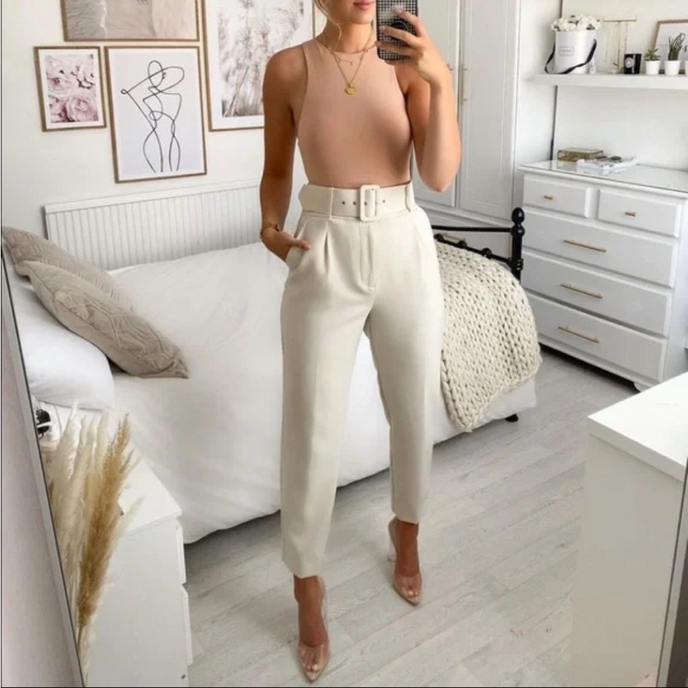 ZARA Cream High-Waisted Pants